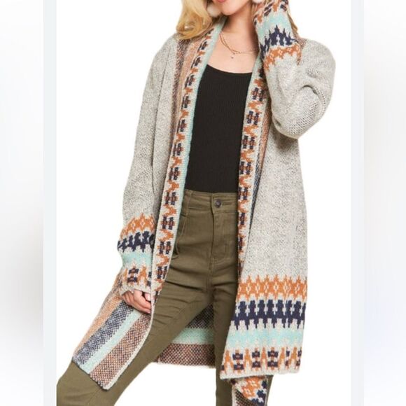 Adora Grey Tribal Open Front Cardigan M/L - Picture 1 of 7